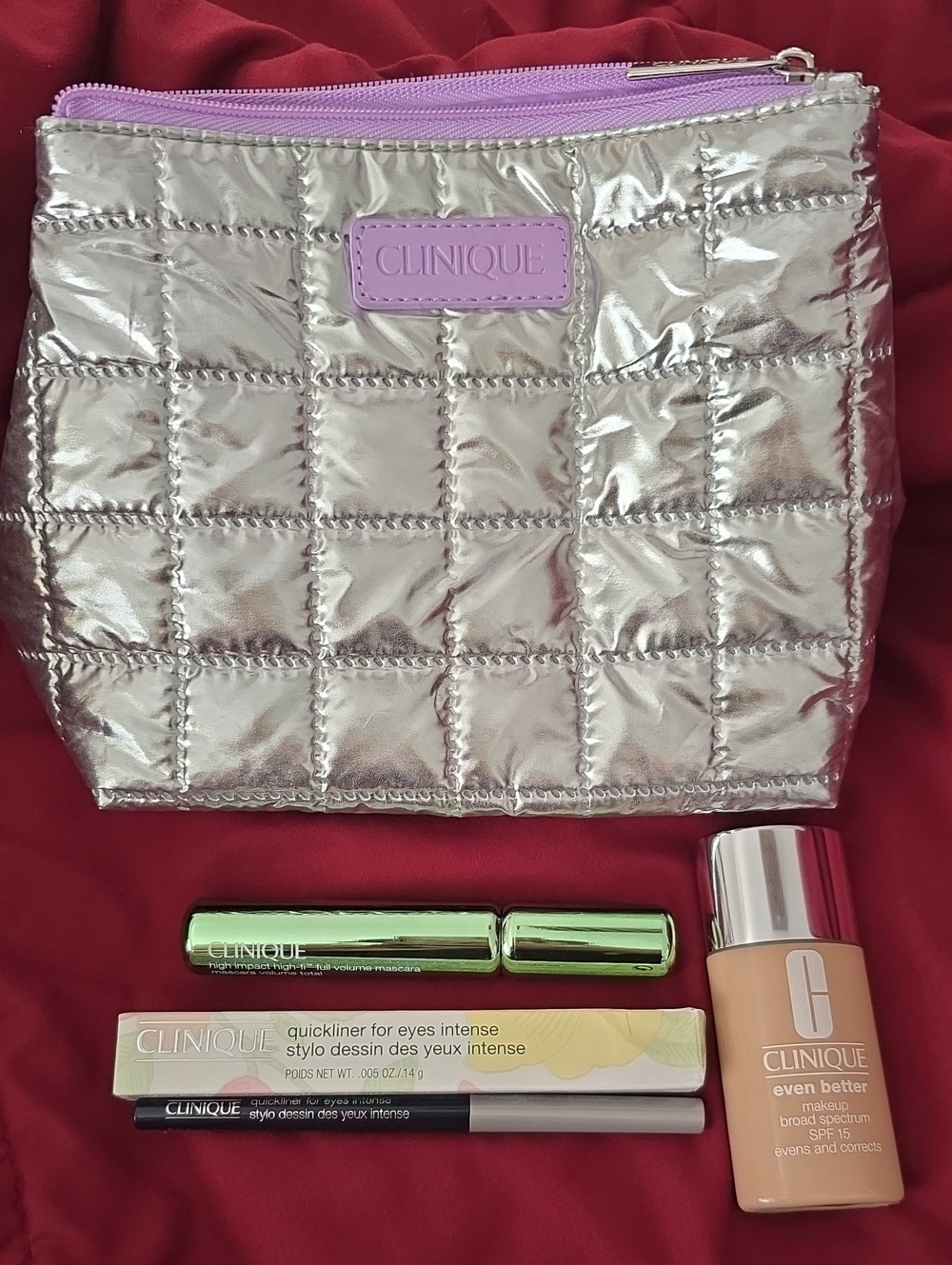 Clinique Bundle: Black Eye Pencil, Black Mascara, Spf 15 Foundation, Makeup Bag